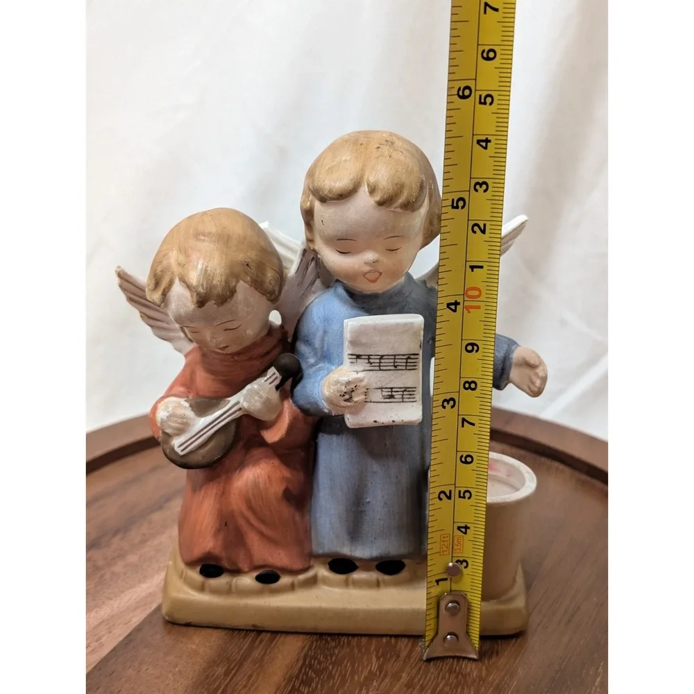 Vintage Pair Carol Singing Angels‎ Taper Candle Holder Made in Japan Instrument